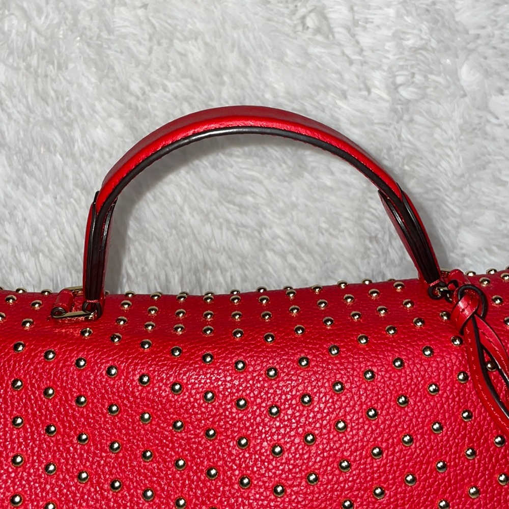Michael Kors MK Bristol Studded Leather Satchel Crossbody Purse Shoulder Bag Red - Picture 6 of 17